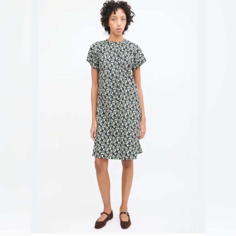 Marni black/olive/beige floral high-neck cotton midi dress - size 40 (US 6/8)